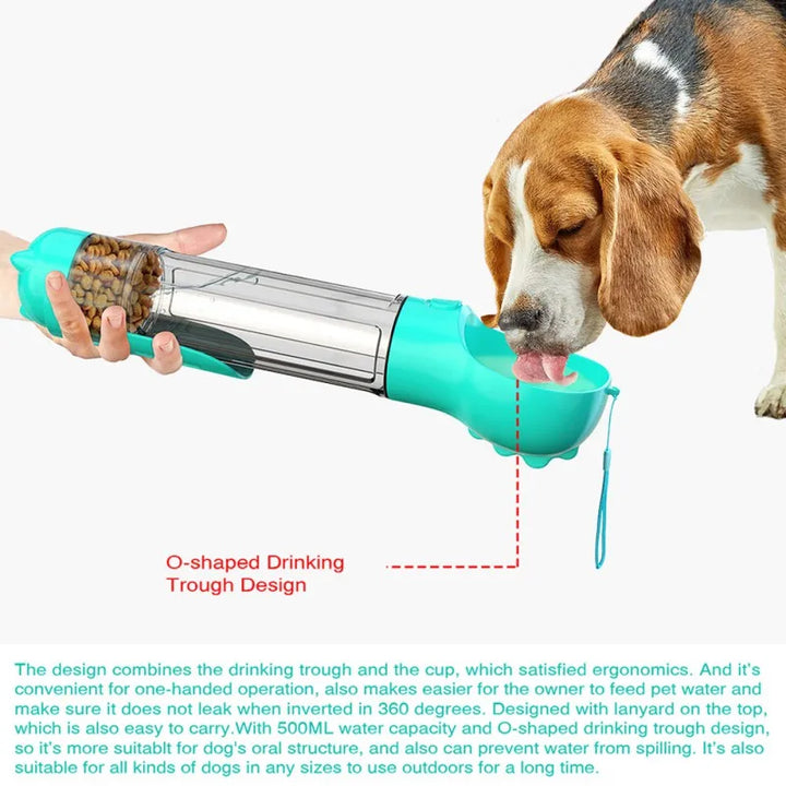 500ML Pet Portable Cat Dog Water Bottle Food Feeder Drinker Poop Dispenser Leak-proof Multifunctional Dog Waterer Bottle